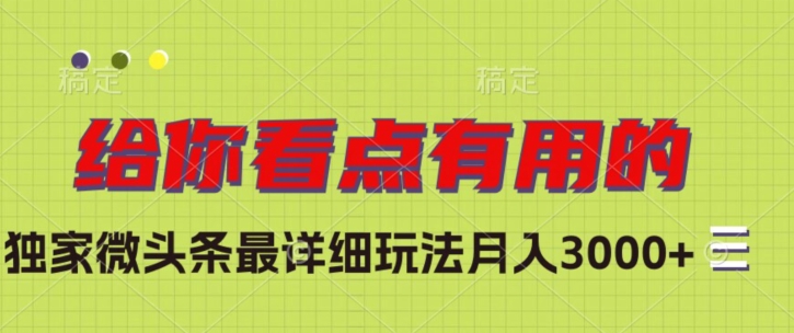独家微头条最详细玩法，月入3000+【揭秘】网赚库-项目库-轻创网-中创网-福缘网-冒泡网-资源之家-魔方项目库网赚库