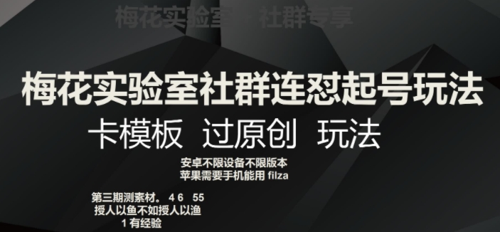 梅花实验室社群连怼起号玩法，卡模板过原创玩法【揭秘】网赚库-项目库-轻创网-中创网-福缘网-冒泡网-资源之家-魔方项目库网赚库