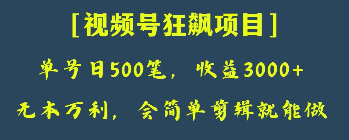 日收款500笔，纯利润3000+，视频号狂飙项目，会简单剪辑就能做【揭秘】网赚库-项目库-轻创网-中创网-福缘网-冒泡网-资源之家-魔方项目库网赚库