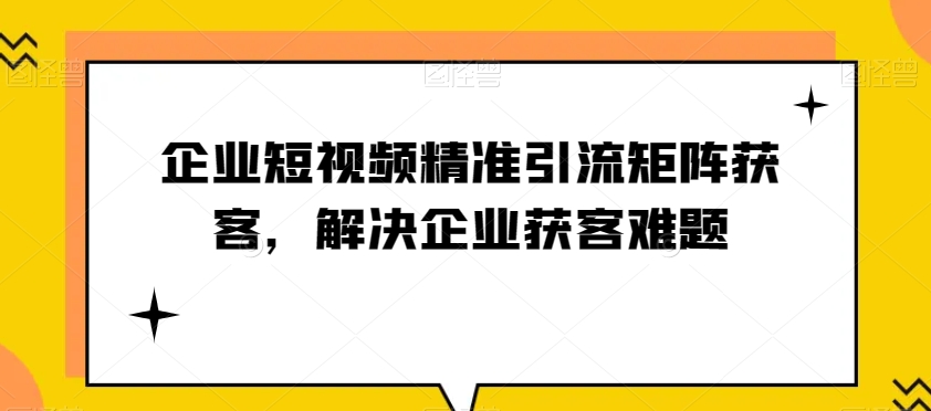 企业短视频精准引流矩阵获客，解决企业获客难题网赚库-项目库-轻创网-中创网-福缘网-冒泡网-资源之家-魔方项目库网赚库