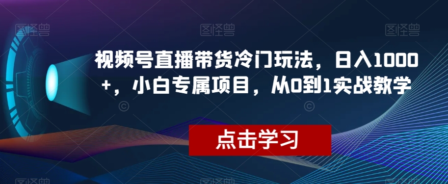 视频号直播带货冷门玩法，日入1000+，小白专属项目，从0到1实战教学【揭秘】网赚库-项目库-轻创网-中创网-福缘网-冒泡网-资源之家-魔方项目库网赚库