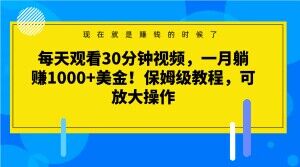 每天观看30分钟视频，一月躺赚1000+美金！保姆级教程，可放大操作【揭秘】网赚库-项目库-轻创网-中创网-福缘网-冒泡网-资源之家-魔方项目库网赚库