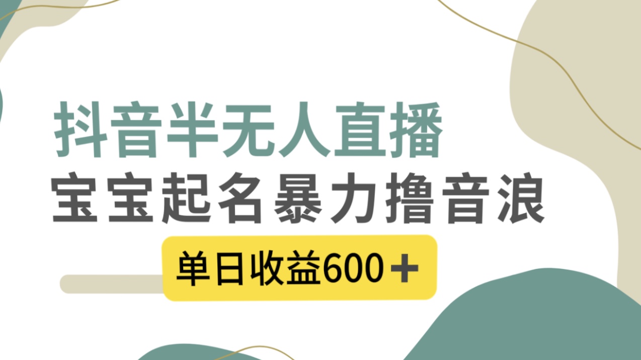 （8192期）抖音半无人直播，宝宝起名，暴力撸音浪，单日收益600+网赚库-项目库-轻创网-中创网-福缘网-冒泡网-资源之家-魔方项目库网赚库