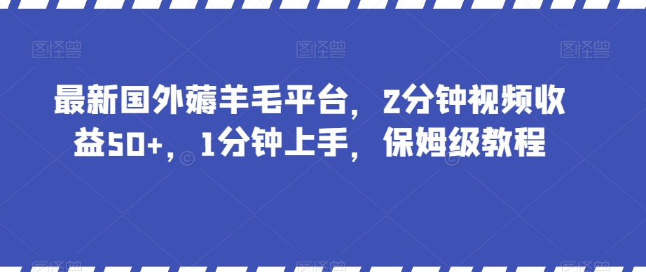最新国外薅羊毛平台，2分钟视频收益50+，1分钟上手，保姆级教程【揭秘】网赚库-项目库-轻创网-中创网-福缘网-冒泡网-资源之家-魔方项目库网赚库