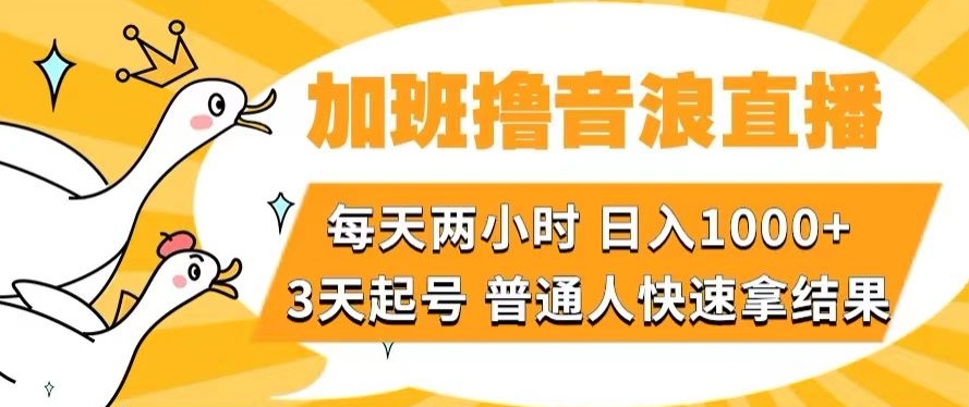 加班撸音浪直播，每天两小时，日入1000+，直播话术才3句，3天起号，普通人快速拿结果【揭秘】网赚库-项目库-轻创网-中创网-福缘网-冒泡网-资源之家-魔方项目库网赚库