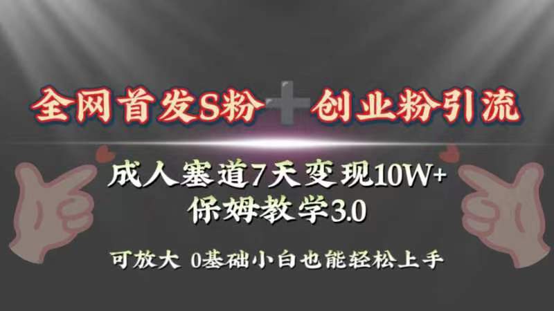 （8337期）全网首发s粉加创业粉引流变现，成人用品赛道7天变现10w+保姆教学3.0网赚库-项目库-轻创网-中创网-福缘网-冒泡网-资源之家-魔方项目库网赚库
