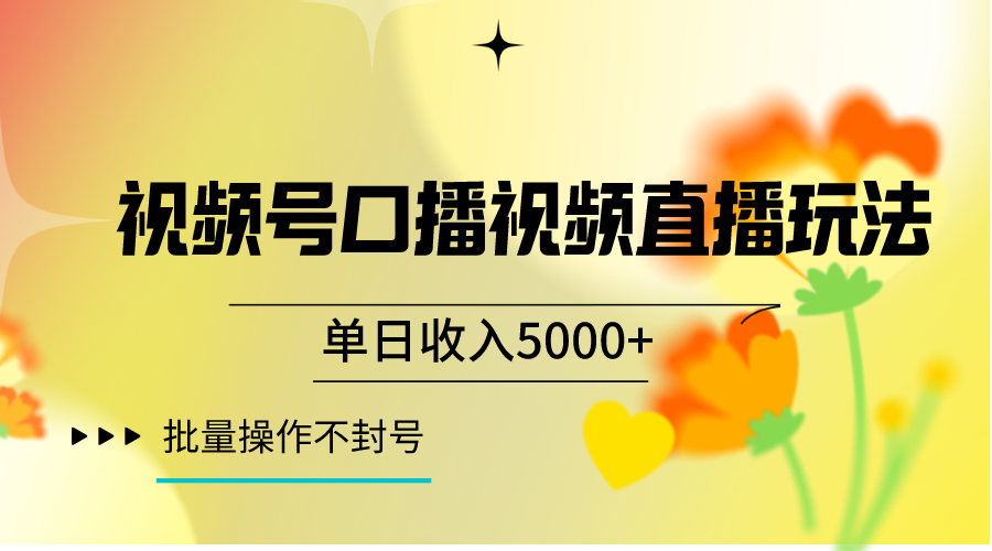 视频号口播视频直播玩法单日收入5000+，一种可以单号持续操作的玩法网赚库-项目库-轻创网-中创网-福缘网-冒泡网-资源之家-魔方项目库网赚库