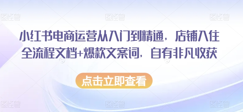 小红书电商运营从入门到精通，店铺入住全流程文档+爆款文案词，自有非凡收获网赚库-项目库-轻创网-中创网-福缘网-冒泡网-资源之家-魔方项目库网赚库