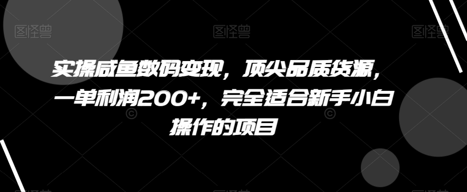 实操咸鱼数码变现，顶尖品质货源，一单利润200+，完全适合新手小白操作的项目【揭秘】网赚库-项目库-轻创网-中创网-福缘网-冒泡网-资源之家-魔方项目库网赚库