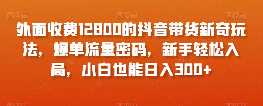 外面收费12800的抖音带货新奇玩法，爆单流量密码，新手轻松入局，小白也能日入300+【揭秘】网赚库-项目库-轻创网-中创网-福缘网-冒泡网-资源之家-魔方项目库网赚库