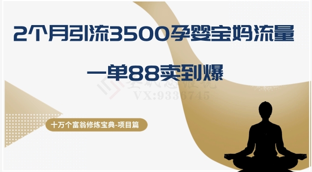 十万个富翁修炼宝典之13.2个月引流3500孕婴宝妈流量，一单88卖到爆网赚库-项目库-轻创网-中创网-福缘网-冒泡网-资源之家-魔方项目库网赚库