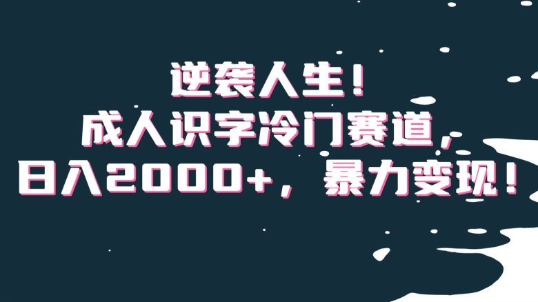 逆袭人生！成人识字冷门赛道，日入2000+，暴力变现！【揭秘】网赚库-项目库-轻创网-中创网-福缘网-冒泡网-资源之家-魔方项目库网赚库