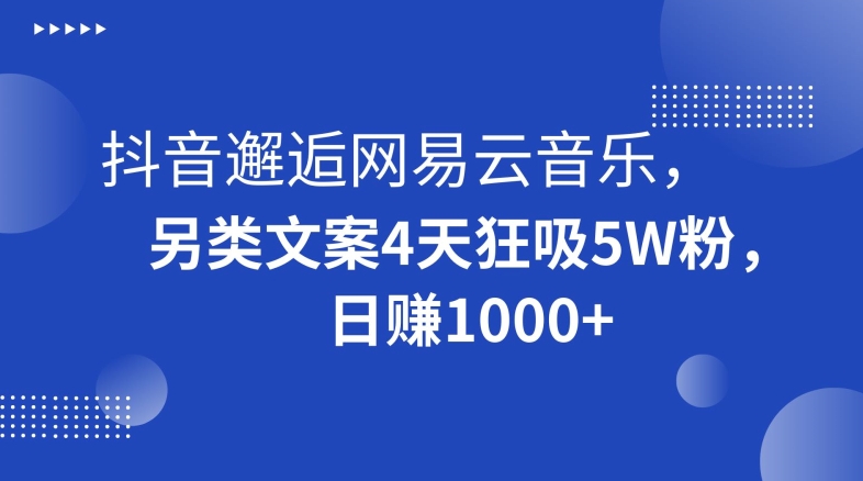 抖音邂逅网易云音乐，另类文案4天狂吸5W粉，日赚1000+【揭秘】网赚库-项目库-轻创网-中创网-福缘网-冒泡网-资源之家-魔方项目库网赚库