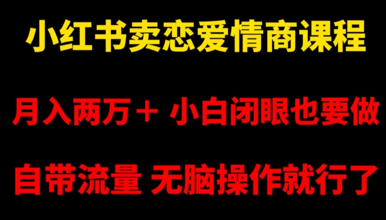 小红书卖恋爱情商课程，月入两万＋，小白闭眼也要做，自带流量，无脑操作就行了【揭秘】网赚库-项目库-轻创网-中创网-福缘网-冒泡网-资源之家-魔方项目库网赚库