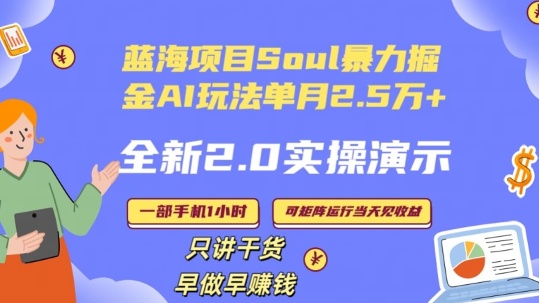 Soul怎么做到单月变现25000+全新2.0AI掘金玩法全程实操演示小白好上手网赚库-项目库-轻创网-中创网-福缘网-冒泡网-资源之家-魔方项目库网赚库