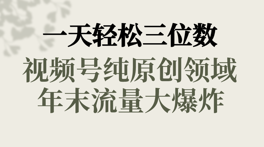 （8647期）一天轻松三位数，视频号纯原创领域，春节童子送祝福，年末流量大爆炸，网赚库-项目库-轻创网-中创网-福缘网-冒泡网-资源之家-魔方项目库网赚库
