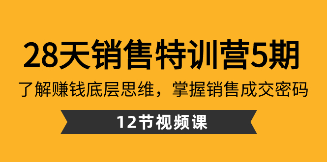 （8659期）28天·销售特训营5期：了解赚钱底层思维，掌握销售成交密码（12节课）网赚库-项目库-轻创网-中创网-福缘网-冒泡网-资源之家-魔方项目库网赚库