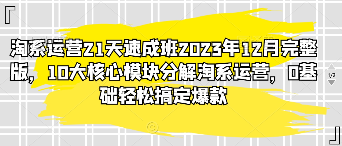淘系运营21天速成班2023年12月完整版，10大核心模块分解淘系运营，0基础轻松搞定爆款网赚库-项目库-轻创网-中创网-福缘网-冒泡网-资源之家-魔方项目库网赚库