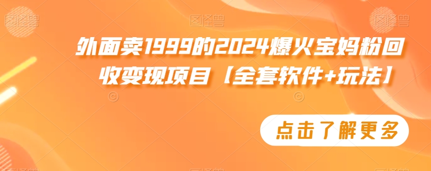 外面卖1999的2024爆火宝妈粉回收变现项目【全套软件+玩法】网赚库-项目库-轻创网-中创网-福缘网-冒泡网-资源之家-魔方项目库网赚库