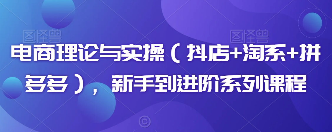 电商理论与实操（抖店+淘系+拼多多），新手到进阶系列课程网赚库-项目库-轻创网-中创网-福缘网-冒泡网-资源之家-魔方项目库网赚库