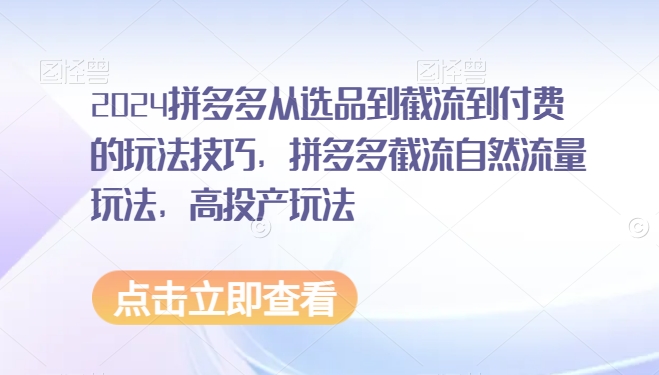 2024拼多多从选品到截流到付费的玩法技巧，拼多多截流自然流量玩法，高投产玩法网赚库-项目库-轻创网-中创网-福缘网-冒泡网-资源之家-魔方项目库网赚库