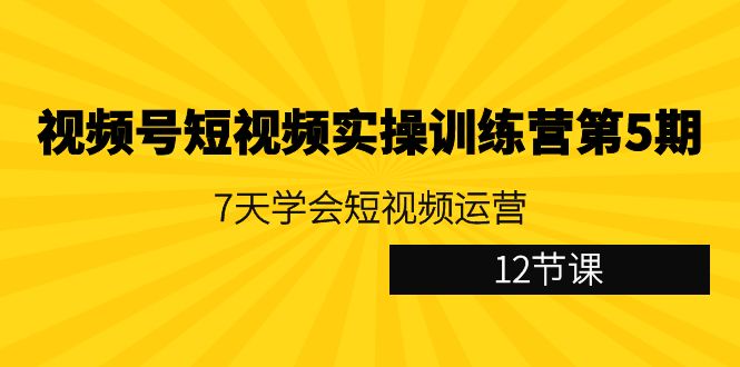 （9029期）视频号短视频实操训练营第5期：7天学会短视频运营（12节课）网赚库-项目库-轻创网-中创网-福缘网-冒泡网-资源之家-魔方项目库网赚库
