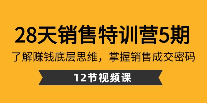 28天销售特训营5期：了解赚钱底层思维，掌握销售成交密码（12节课）网赚库-项目库-轻创网-中创网-福缘网-冒泡网-资源之家-魔方项目库网赚库