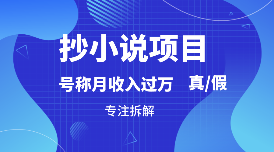 抄小说项目，号称月入过万，到底是否真实，能不能做，详细拆解网赚库-项目库-轻创网-中创网-福缘网-冒泡网-资源之家-魔方项目库网赚库