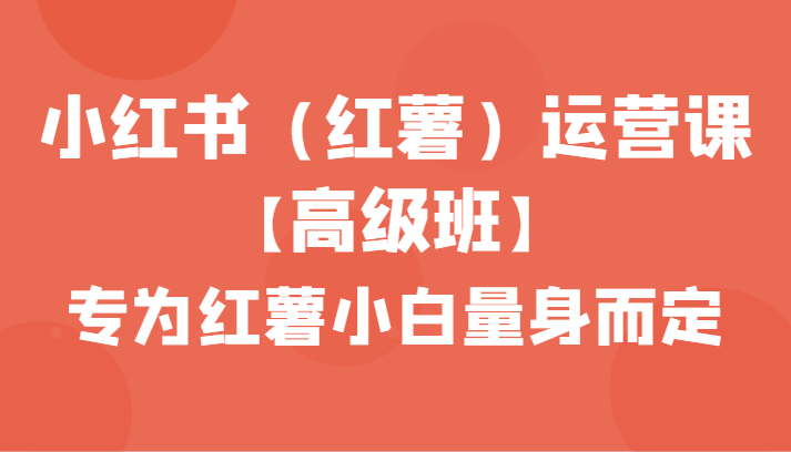 小红书（红薯）运营课【高级班】，专为红薯小白量身而定（42节课）网赚库-项目库-轻创网-中创网-福缘网-冒泡网-资源之家-魔方项目库网赚库