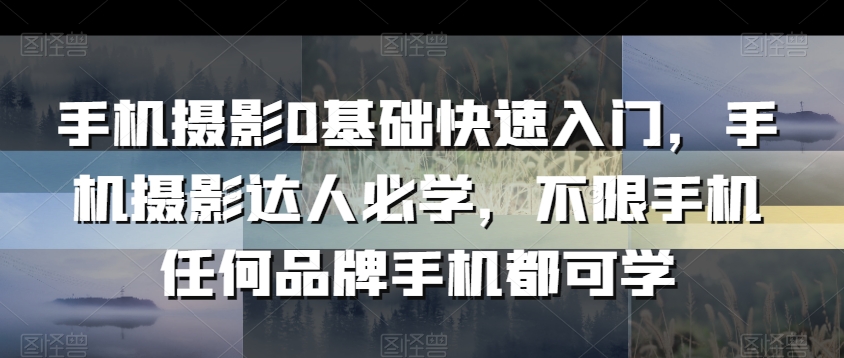 手机摄影0基础快速入门，手机摄影达人必学，不限手机任何品牌手机都可学网赚库-项目库-轻创网-中创网-福缘网-冒泡网-资源之家-魔方项目库网赚库
