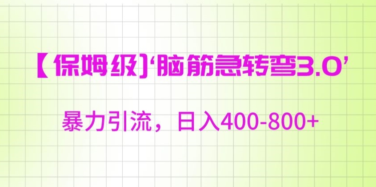 保姆级脑筋急转弯3.0，暴力引流，日入400-800+网赚库-项目库-轻创网-中创网-福缘网-冒泡网-资源之家-魔方项目库网赚库