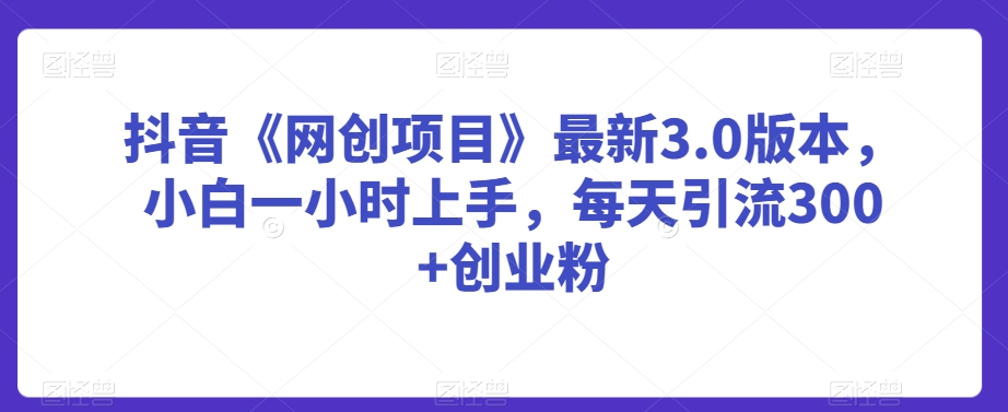 抖音《网创项目》最新3.0版本，小白一小时上手，每天引流300+创业粉网赚库-项目库-轻创网-中创网-福缘网-冒泡网-资源之家-魔方项目库网赚库