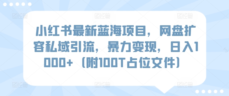 小红书最新蓝海项目，网盘扩容私域引流，暴力变现，日入1000+（附100T占位文件）网赚库-项目库-轻创网-中创网-福缘网-冒泡网-资源之家-魔方项目库网赚库
