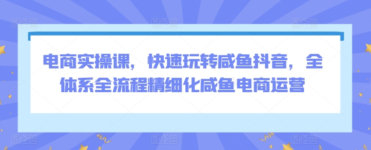 电商实操课，快速玩转咸鱼抖音，全体系全流程精细化咸鱼电商运营网赚库-项目库-轻创网-中创网-福缘网-冒泡网-资源之家-魔方项目库网赚库