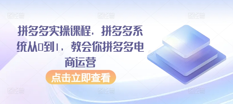 拼多多实操课程，拼多多系统从0到1，教会你拼多多电商运营网赚库-项目库-轻创网-中创网-福缘网-冒泡网-资源之家-魔方项目库网赚库