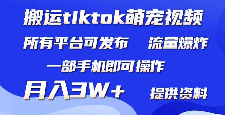 （9618期）搬运Tiktok萌宠类视频，一部手机即可。所有短视频平台均可操作，月入3W+网赚库-项目库-轻创网-中创网-福缘网-冒泡网-资源之家-魔方项目库网赚库