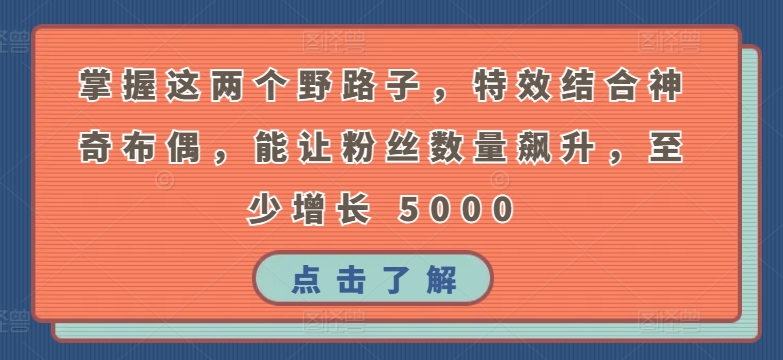 掌握这两个野路子，特效结合神奇布偶，能让粉丝数量飙升，至少增长 5000网赚库-项目库-轻创网-中创网-福缘网-冒泡网-资源之家-魔方项目库网赚库