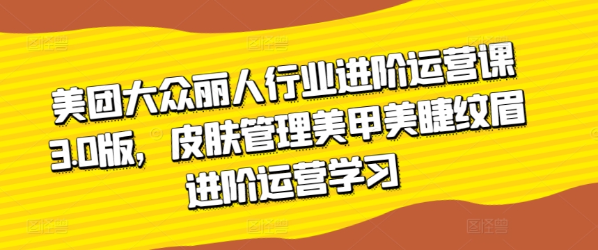 美团大众丽人行业进阶运营课3.0版，皮肤管理美甲美睫纹眉进阶运营学习网赚库-项目库-轻创网-中创网-福缘网-冒泡网-资源之家-魔方项目库网赚库