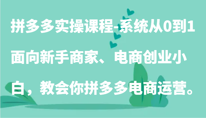 拼多多实操课程-系统从0到1，面向新手商家、电商创业小白，教会你拼多多电商运营。网赚库-项目库-轻创网-中创网-福缘网-冒泡网-资源之家-魔方项目库网赚库