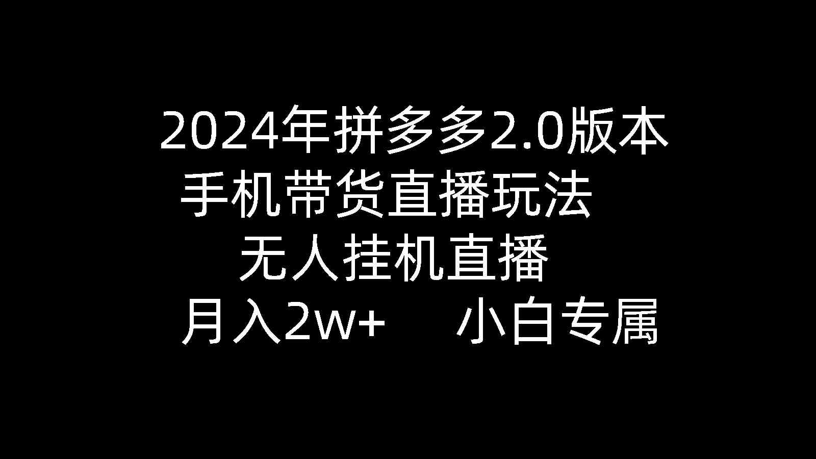 （9768期）2024年拼多多2.0版本，手机带货直播玩法，无人挂机直播， 月入2w+， 小…网赚库-项目库-轻创网-中创网-福缘网-冒泡网-资源之家-魔方项目库网赚库
