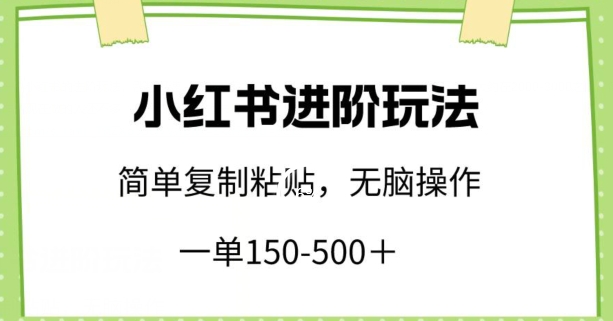 小红书进阶玩法，一单150-500+，简单复制粘贴，小白也能轻松上手网赚库-项目库-轻创网-中创网-福缘网-冒泡网-资源之家-魔方项目库网赚库