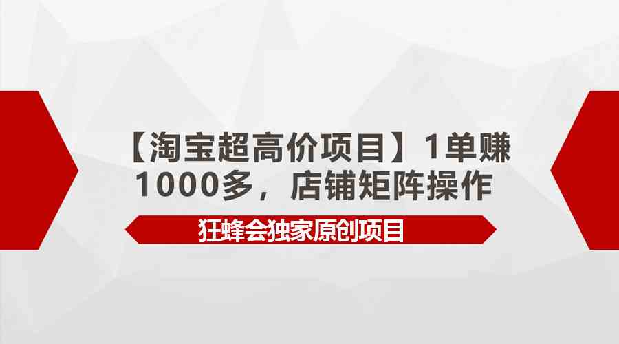 （9849期）【淘宝超高价项目】1单赚1000多，店铺矩阵操作网赚库-项目库-轻创网-中创网-福缘网-冒泡网-资源之家-魔方项目库网赚库
