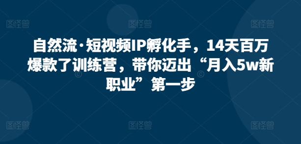 自然流·短视频IP孵化手，14天百万爆款了训练营，带你迈出“月入5w新职业”第一步网赚库-项目库-轻创网-中创网-福缘网-冒泡网-资源之家-魔方项目库网赚库
