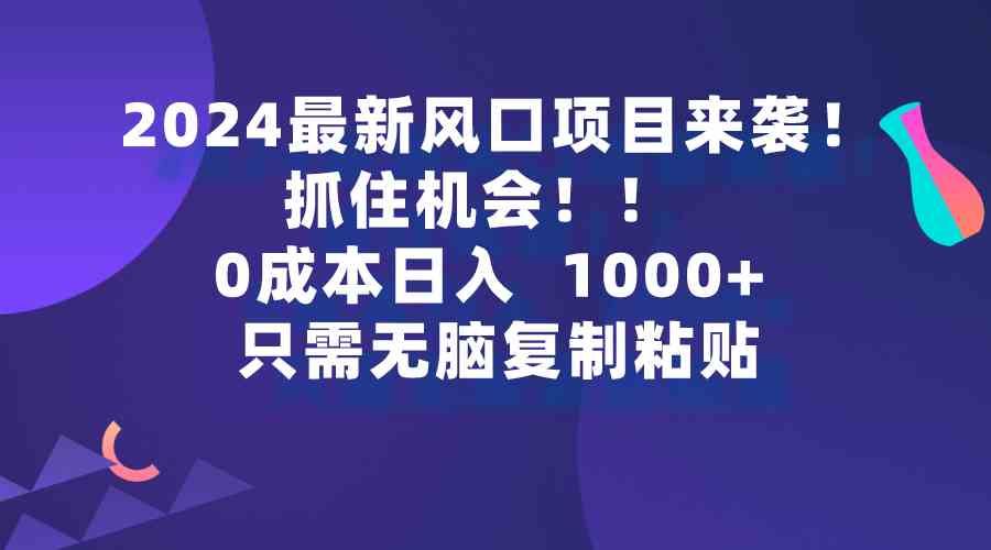 （9899期）2024最新风口项目来袭，抓住机会，0成本一部手机日入1000+，只需无脑复…网赚库-项目库-轻创网-中创网-福缘网-冒泡网-资源之家-魔方项目库网赚库