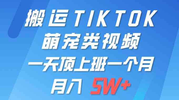 （9931期）一键搬运TIKTOK萌宠类视频 一部手机即可操作 所有平台均可发布 轻松月入5W+网赚库-项目库-轻创网-中创网-福缘网-冒泡网-资源之家-魔方项目库网赚库