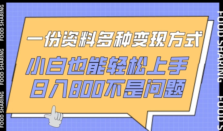 一份资料多种变现方式，小白也能轻松上手，日入800不是问题网赚库-项目库-轻创网-中创网-福缘网-冒泡网-资源之家-魔方项目库网赚库