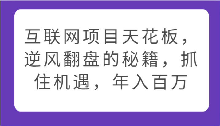 互联网项目天花板，逆风翻盘的秘籍，抓住机遇，年入百万网赚库-项目库-轻创网-中创网-福缘网-冒泡网-资源之家-魔方项目库网赚库
