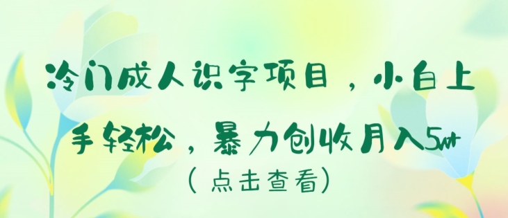 冷门成人识字项目，小白上手轻松，暴力创收月入5w+网赚库-项目库-轻创网-中创网-福缘网-冒泡网-资源之家-魔方项目库网赚库