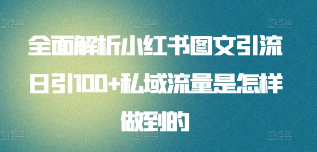 全面解析小红书图文引流日引100+私域流量是怎样做到的网赚库-项目库-轻创网-中创网-福缘网-冒泡网-资源之家-魔方项目库网赚库