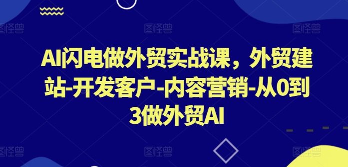 AI闪电做外贸实战课，​外贸建站-开发客户-内容营销-从0到3做外贸AI网赚库-项目库-轻创网-中创网-福缘网-冒泡网-资源之家-魔方项目库网赚库
